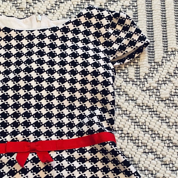 Black White Checked Houndstooth Olivia Dress w GrosGrain Red Bow and Cap Sleeves - Picture 3 of 10